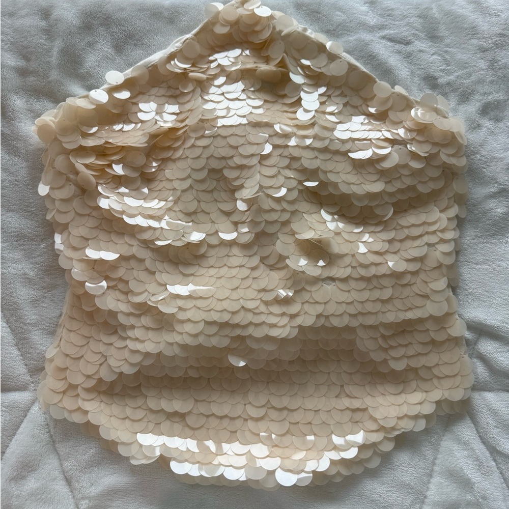 Fashion Nova Cream Sequin Halter Top